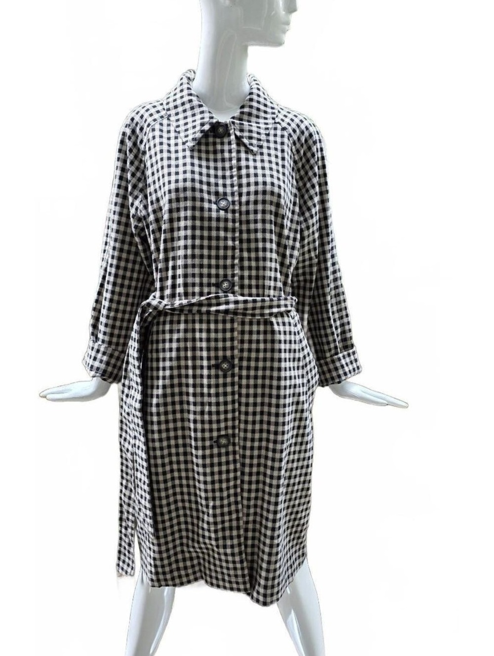 Joe Fresh Gingham Plaid Belted Trench Coat Jacket Size Lg  Black & White - Picture 4 of 12